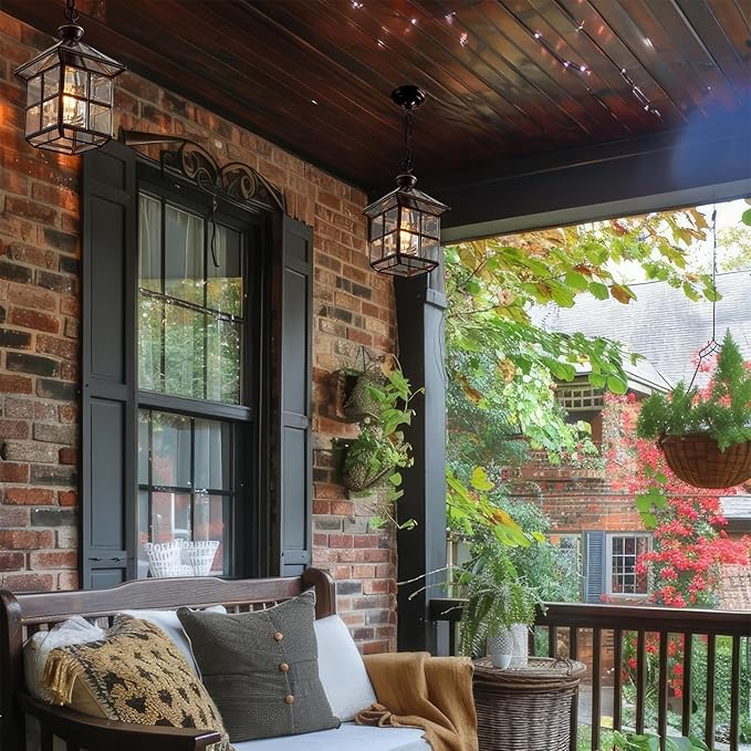 Milaii Mi Copper Outdoor Pendant Light 12.6in Exterior Hanging Porch Lights Oil Rubbed Bronze Waterproof Outdoor Chandelier Anti-Rust for Patio Entry Hallway