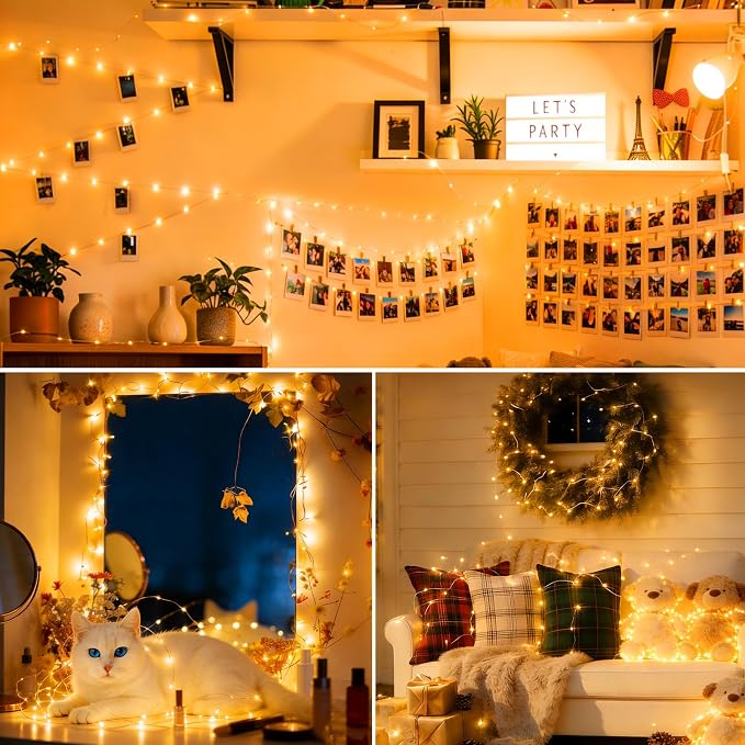 2Pack USB Plug in Fairy String Lights,16ft 50 LED Copper with Remote and Timer, 8 Modes Waterproof Twinkle String Lights Battery Powered for Bedroom Indoor Party Wedding Christmas Decoration