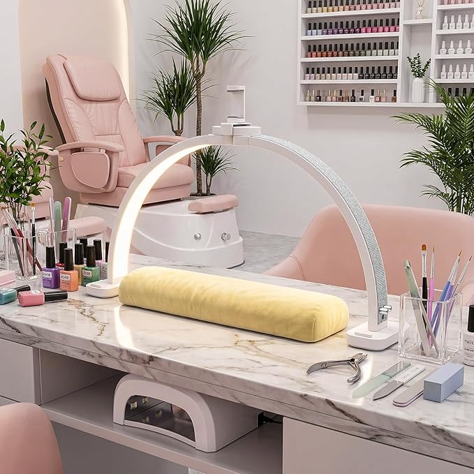 BZJ 30-Inch Half Moon Nail Light for Desk Foldable Nail Art Table Lamp with Stepless Dimming Brightness and Color Temperature for Beauty Eyelash Extensions Tattoo Crafts Spa Salon Nail Tech