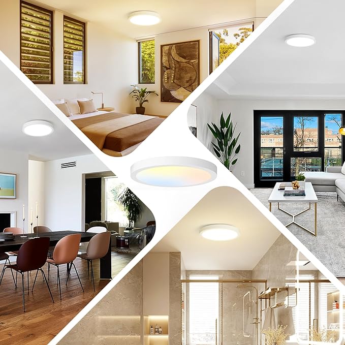 Brightever Flush Mount LED Ceiling Light White, 3 Color Temperature in One 3000K-4000K-5000K, Dimmable 15W 1200Lm 7 Inch Round Light Fixture Slim Low Profile Surface Mount for Basement, Porch(16-Pack)