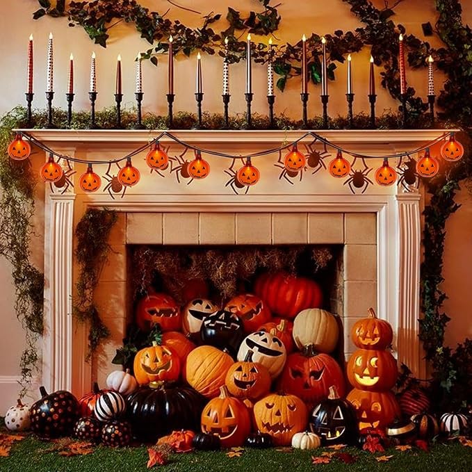 Abeja Pumpkin String Lights, 8.5Ft Halloween String Lights with 10 Smiling Jack O Pumpkins Lights, Plug in Outdoor Orange Pumpkin Decoration Lights for Halloween Party Holiday Decor