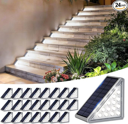 JEJOT Solar Step Lights Outdoor Waterproof IP65,Cool White Solar Stair Lights, Outdoor Light Decor for Stair, Deck, Step, Porch and Outside Patio, 24 Pack