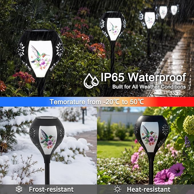 Solar Lights Outdoor Waterproof, Solar Pathway Lights Decorative with Dual Power-Solar/Battery, Solar Garden Lights Hummingbird Pattern Stakes Lighting for Outside Decor, Yard, Patio, Landscape, Lawn
