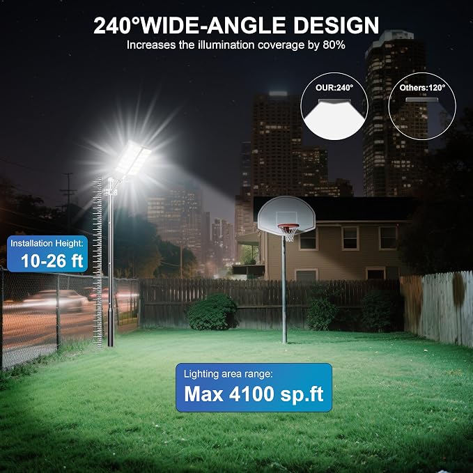 9000W Solar Street Light, Solar Street Lights Outdoor 120000LM, Commercial Parking Lot Light 7000K, Flood Outdoor Lights IP67 Waterproof with Motion Sensor, 3-Year Warranty
