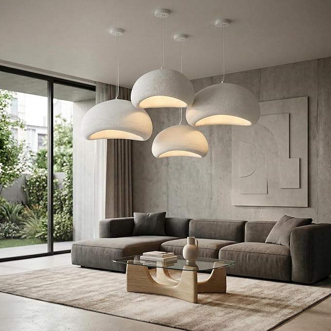 JAYMP 70cm Wabi Sabi Pendant Light for Living Room Hallway Restaurant Modern Hanging Lamp E26 Base Japanese Style Bird Nest Shape Lighting Fixture, 1 Pack (Matte White,B Shape, 70cm/27.6in)