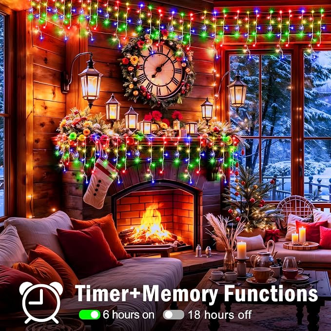 XURISEN 132ft Christmas Lights Decorations Outdoor, 1280 LED 8 Modes Fairy Lights with 240 Drops,Plug in Waterproof Timer Memory Function for Christmas Holiday Wedding Party Decorations(Multicolor)