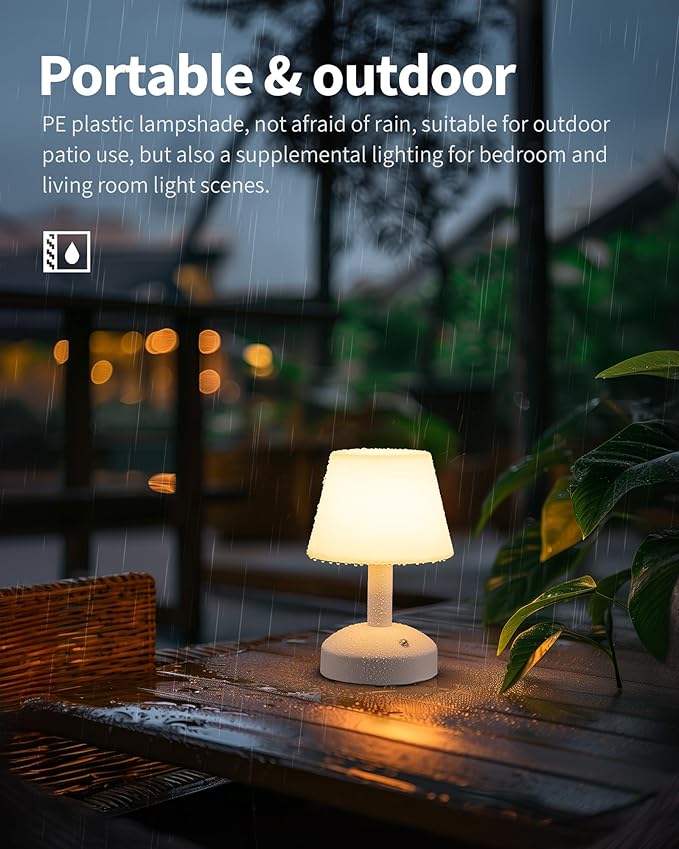 KDG Modern Cordless Small Table Lamps, Outdoor Portable Shower Waterproof LED Dimmable Desk Lamp, 4000mAh Rechargeable Battery Operated Lighting for Restaurant, Bedroom, Bathroom, Night Light (White)