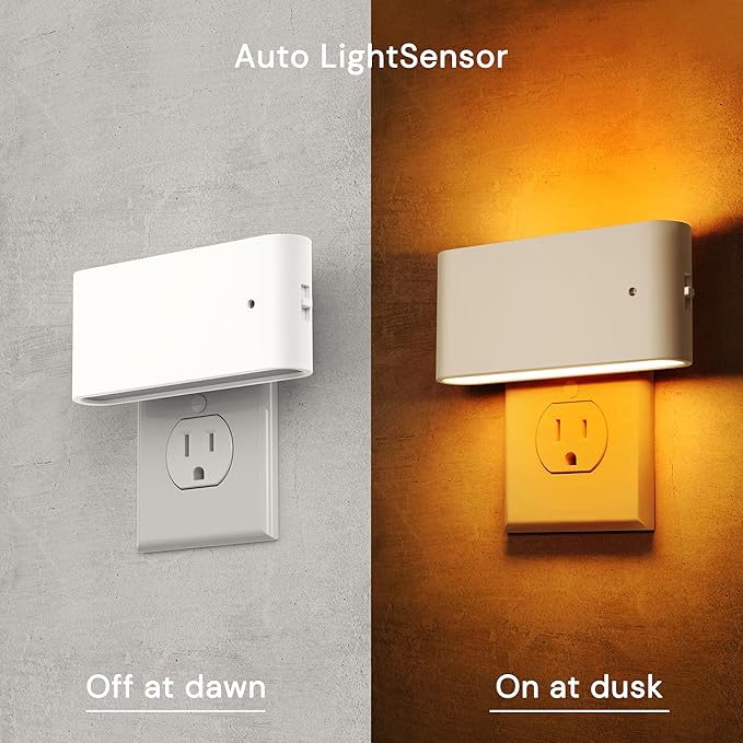 L LOHAS LED Night Light, 2 Pack Modern LED Night Lights Plug into Wall with Dusk to Dawn Sensor, 0-100LM 2000K/3000K/5000K Dimmable Nightlight for Hallway Bedroom Stairway