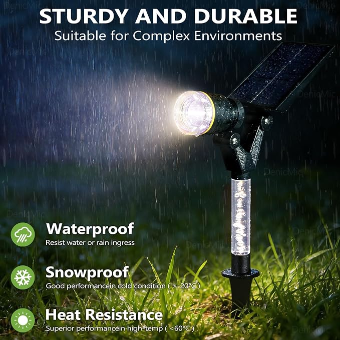 DenicMic Solar Spot Lights Outdoor Waterproof 6000K Cold White Lens LED Adjustable Angle Solar Lights Outdoor for Yard Garden Patio Wall Landscape Lighting Outside 4 Pack