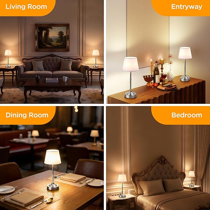 LUTEC 2 Pack Cordless Table Lamp, Battery Operated Lamp with 3 Color Temps and Stepless Dimming, 5200mAh Portable Rechargeable Table Lamp for Restaurant/Bedroom/Bars/Outdoor (Silver)