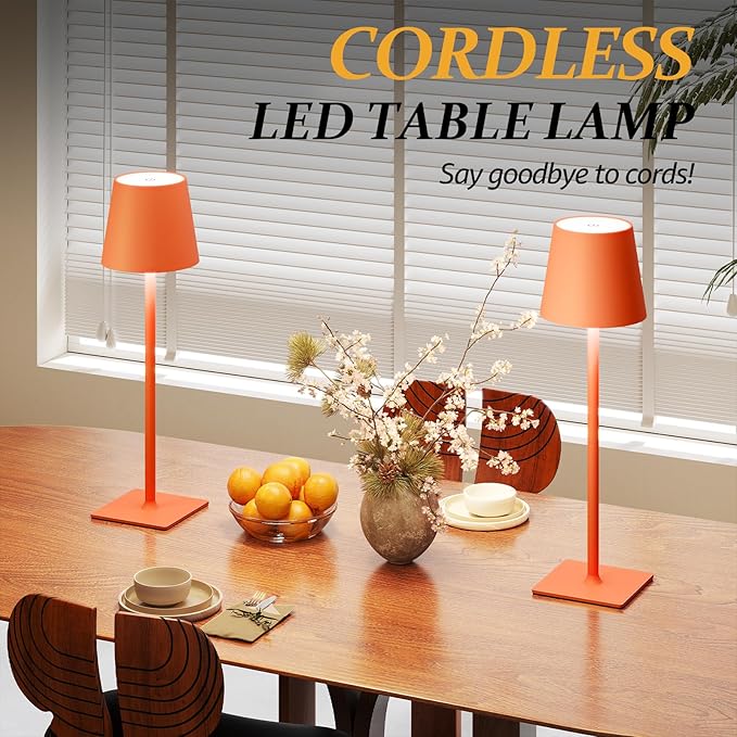 CHLORANTHUS 2 Pack Cordless Table Lamps, 3 Colors Stepless Dimming, 5000mAh Rechargeable Battery LED Desk Lamp for Bedroom/Couple Dinner/Desk/Cafe/Dining Room/Terrace