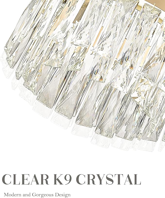 2-Tier Crystal Gold Chandelier, LED Modern Chandelier, 6000K Cool White Pendant Light for Bedroom Kitchen Dinning Room Entryway, CC5612-LED-BG