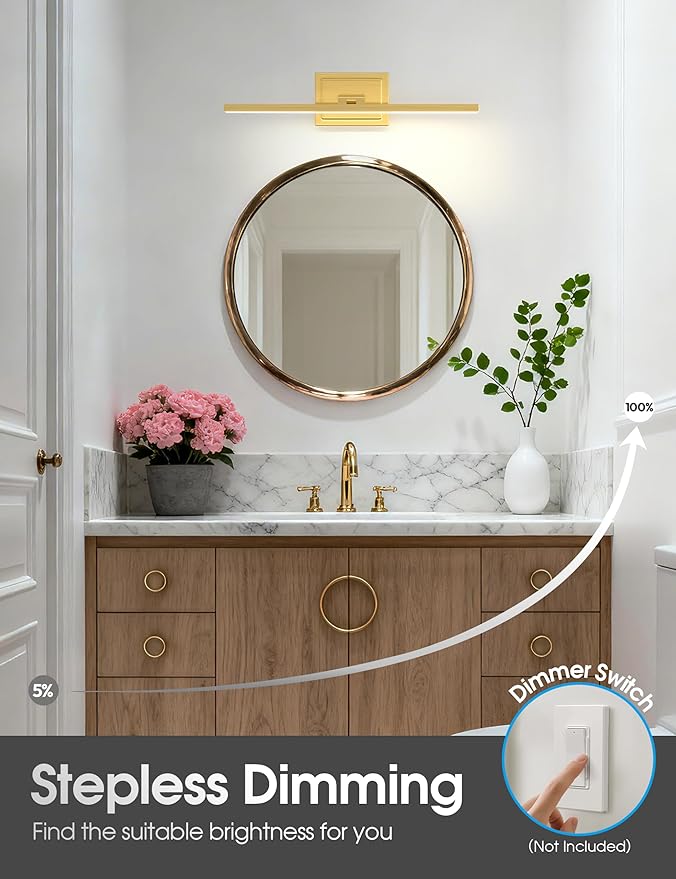 VOLISUN Bathroom Vanity Light 24 inch, 14W Dimmable 5CCT Led Bathroom Light Fixture Over Mirror, Gold Bar Vanity Light for Bathrooms-ETL Certificated