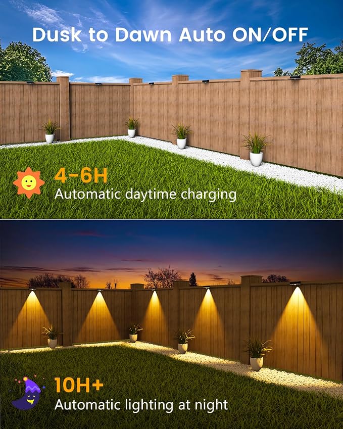JOFIOS Solar Fence Lights Outdoor, 12 Pack, 50LM Ultra Bright, 3 Color Temperatures & RGB, IP65 Waterproof, Dusk-to-Dawn Solar Powered Fence Lights for Patio, Railing, Pool, Porch, Backyard(Black)