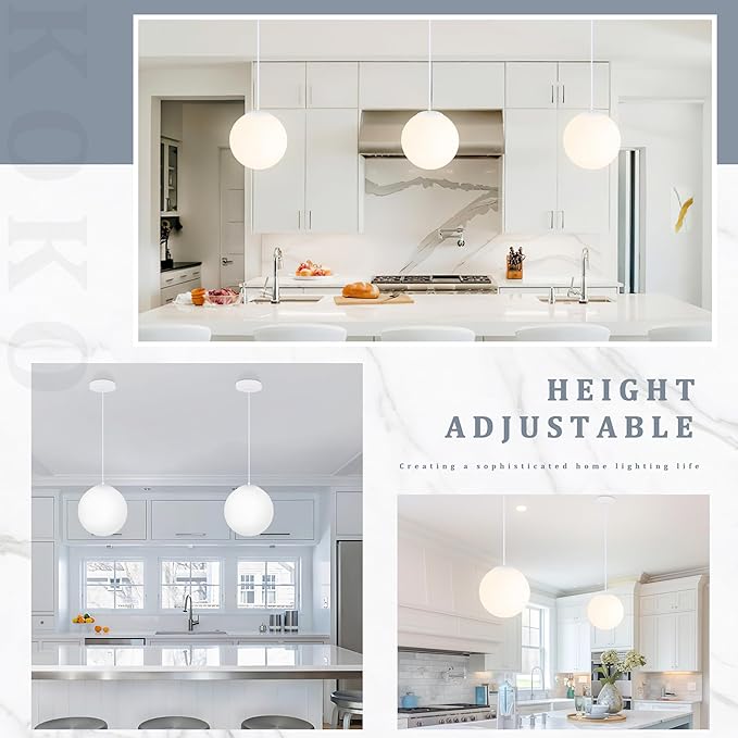 KoKo&Yukina 10 Inch Pendant Light White Globe Pendant Lights Kitchen Island Mid Century Light Fixture Adjustable Globe Pendants Lights with Milky White Glass Shade for Dining Room Living Room