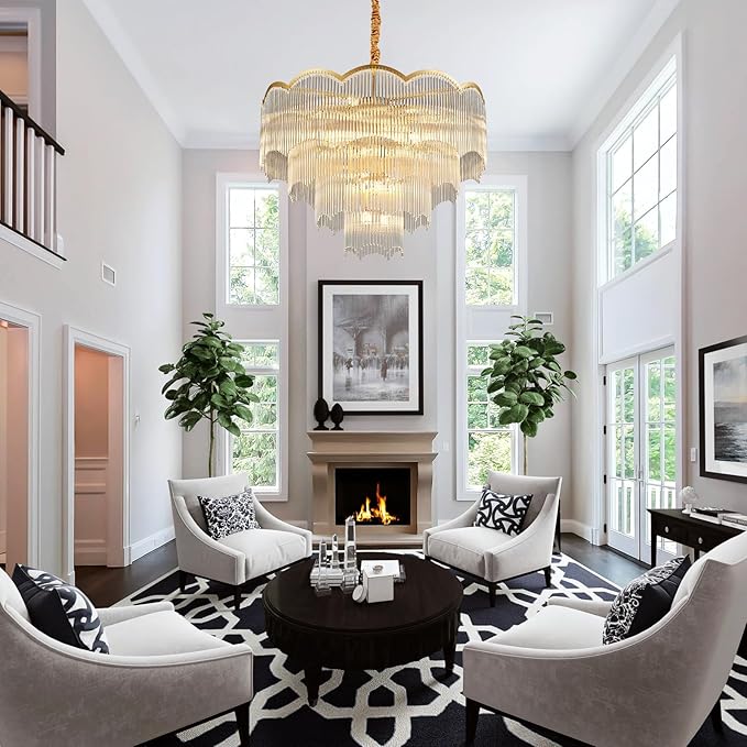 31.5" Gold Clear Glass Crystal Chandelier 18-Light Modern Crystal Pendant Ceiling Light Fixture 4-Tier Luxury Glass Chandeliers,for Dining Room Kitchen Island Living Room Bedroom