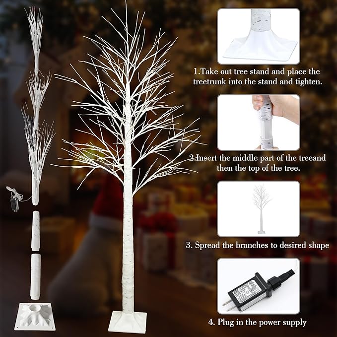 2Pack Smart 6FT Lighted Birch Tree with WW LED Lights for Home Decor, APP & Button Control, Music-Sync, Smart Timer, Multi-Tree Group Control, Indoor & Outdoor Decoration for Room Yard Patio Wedding
