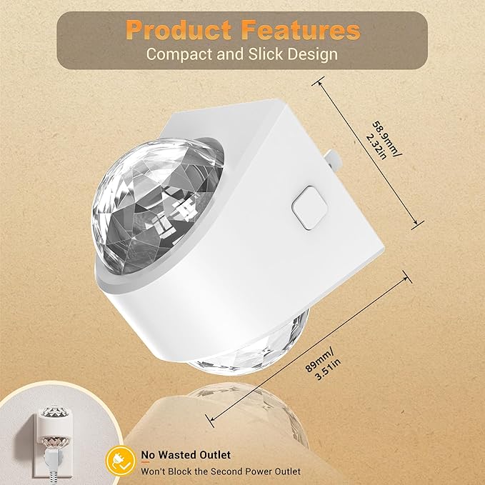 JandCase Night Lights Plug into Wall, 3000K Soft White Star Projector Night Light, Automatic Galaxy Nightlight Plug in with Light Sensor for Bathroom Hallway Room Decor