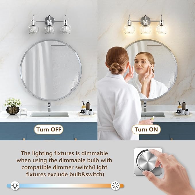 Bathroom Light Fixtures Brushed Nickel 3 Light Bathroom Lights Over Mirror with Clear Glass Shade Brushed Nickel Modern Wall Sconces Vanity Light for Bathroom UL Listed