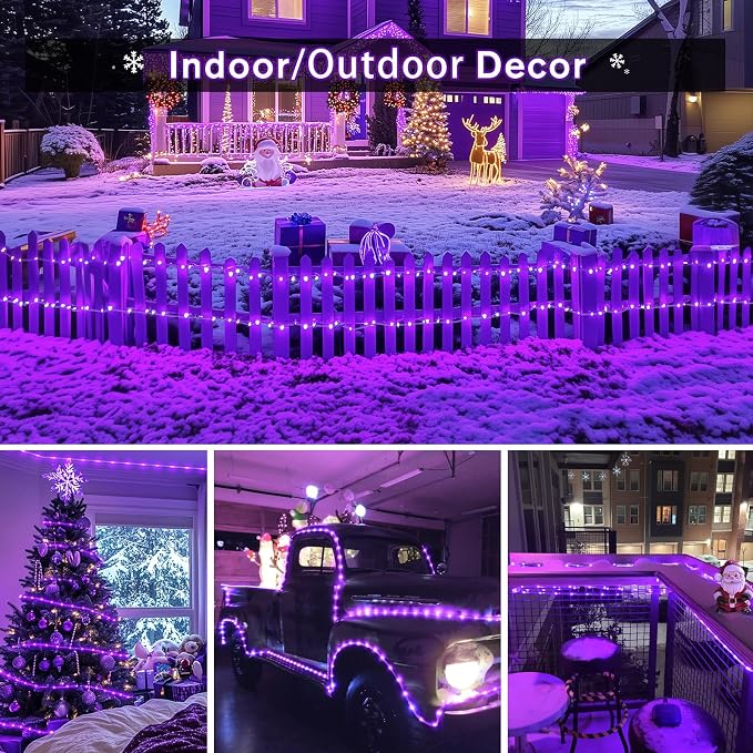 JMEXSUSS 200 LED Purple Solar Halloween Lights, 66 ft Rope Lights Outdoor Waterproof, PVC Tube Purple Christmas String Lights for Party Tree Fence Christmas