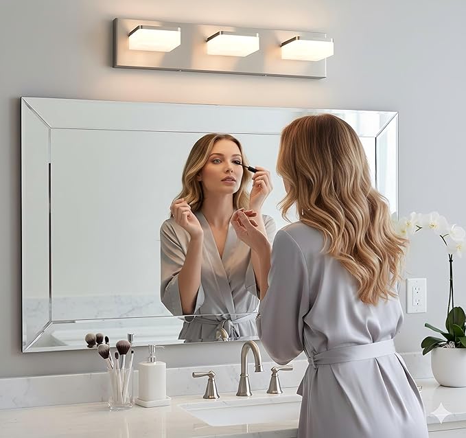 Brushed Nickel Vanity Lights for Bathroom - 3 Light Vanity Light Fixture - Dimmable LED Wall Sconces - Daylight 5500K - Elegant Bath Light Fixtures for Over Mirror