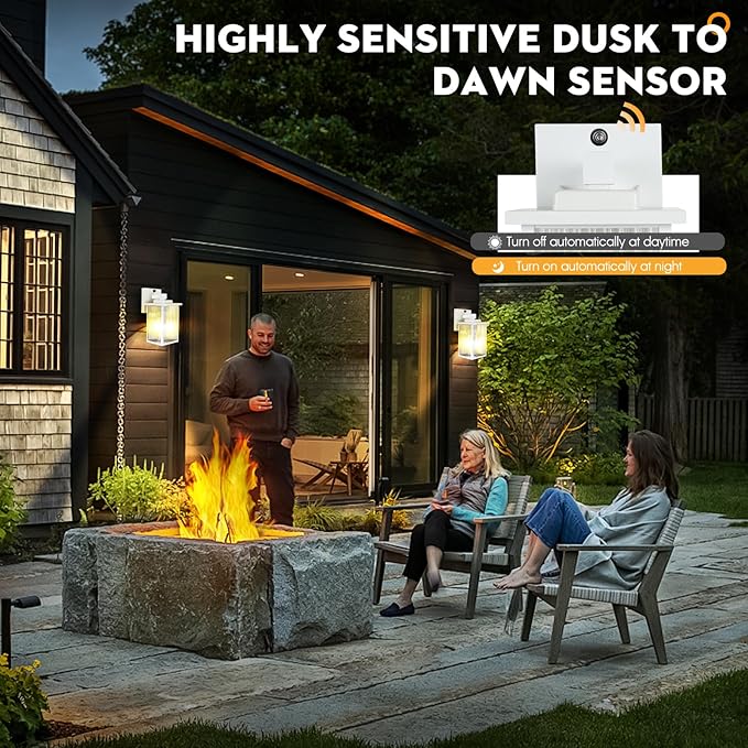 2 Pack Dusk to Dawn Outdoor Lighting, IP65 Waterproof Outdoor Porch Light with Tempered Glass, Outdoor Light Fixture for House Exterior Front Door Garage Patio(White)
