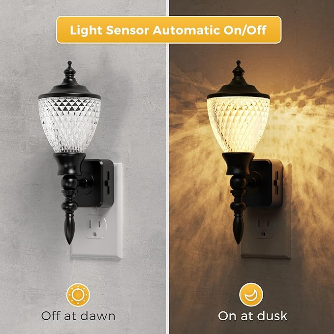 L LOHAS LED Night Lights Plug into Wall,Vintage Night Light with Dusk to Dawn Sensor,3000K Soft White,Brightness Adujstable,Farmhouse Nightlight for Bathroom Hallway