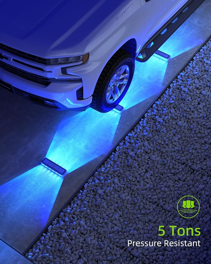 DetarZinLED Blue Solar Lights for Outside 4 Pack, 12 LEDs 2-Sided Illumination Solar Dock Lights Outdoor IP68 Waterproof, Auto On/Off Solar Deck Lights for Steps,Stairs,Driveway,Pathway,Sidewalk,Porch