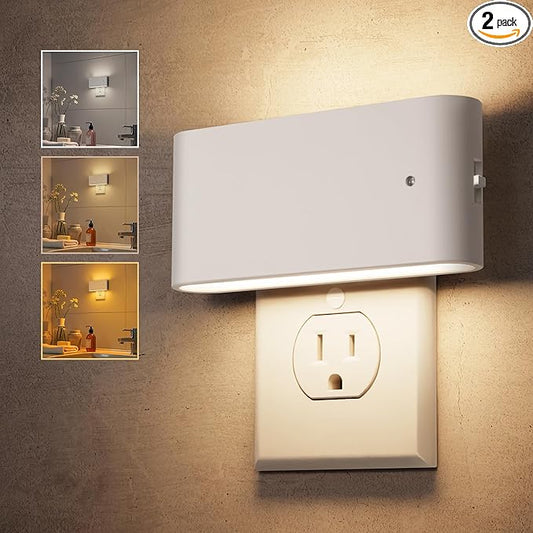 L LOHAS LED Night Light, 2 Pack Modern LED Night Lights Plug into Wall with Dusk to Dawn Sensor, 0-100LM 2000K/3000K/5000K Dimmable Nightlight for Hallway Bedroom Stairway