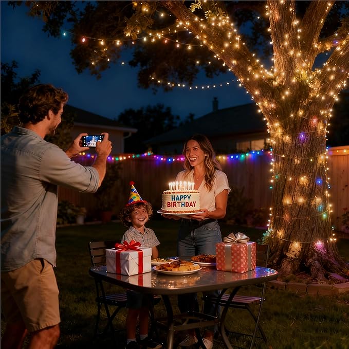 Color Changing Fairy Lights with Remote, USB 32.8ft RGB+IC Light Twinkle Bluetooth APP Control,Dimmable Xmas Music Sync Lights Timer IP67 Waterproof for Christmas Tree Indoor Outdoor Decor