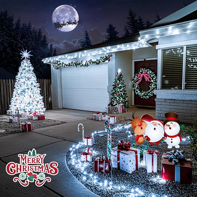JMEXSUSS 150 LED White Christmas Lights Indoor Outdoor Waterproof, 59 Ft Connectable White String Lights Plug in, 8 Modes Twinkle Fairy Light for Bedroom Room Party Christmas Tree Decor (Pack of 2)