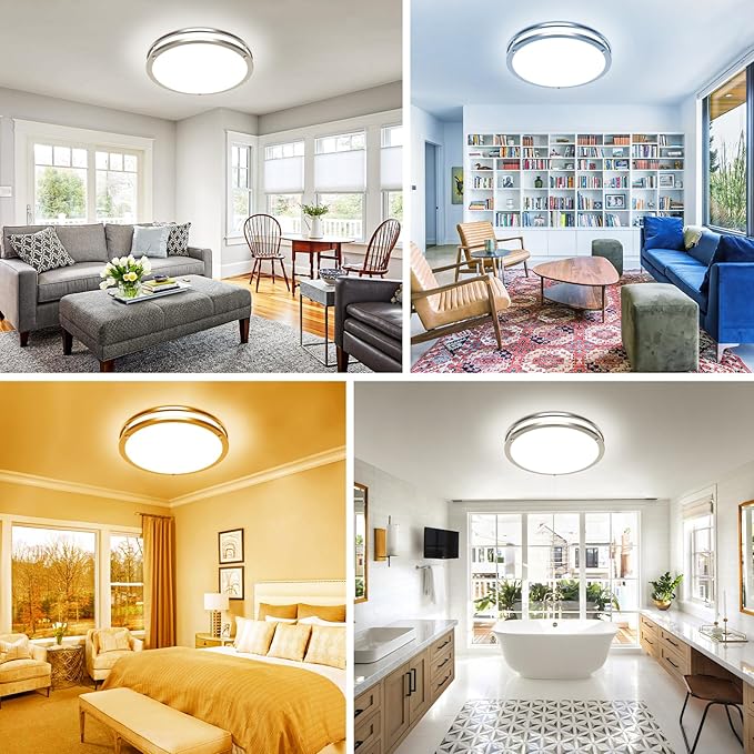 libtit 2Pack 13 Inch Flush Mount Ceiling Lights with Remote, 24W Dimmable LED Ceiling Light with Nightlight and Timer, 3000K-6500K Adjustable Light Fixture for Bedroom Kitchen Hallway