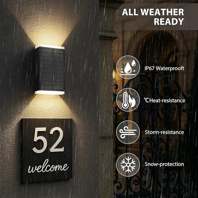 Solar Wall Light Outdoor,3000/4000/6000K 3 Modes Dusk to Dawn Lighting Wall Sconce IP67 Waterproof Up and Down Solar Lights Outdoor for House, Garage, Porch,Doorway (4 Pack)