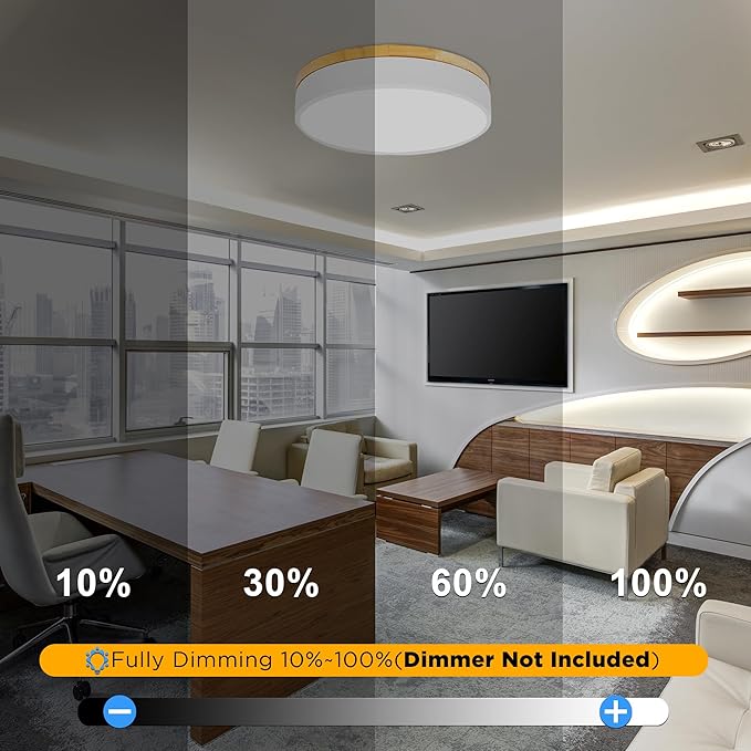 Modern Flush Mount Ceiling Light Fixture 12 Inch,24W Wood Bedroom Ceiling Light 2700-5000K Tunnable Round Ceiling Lamp,Ceiling Lights for Bedroom Living Room,Hallway
