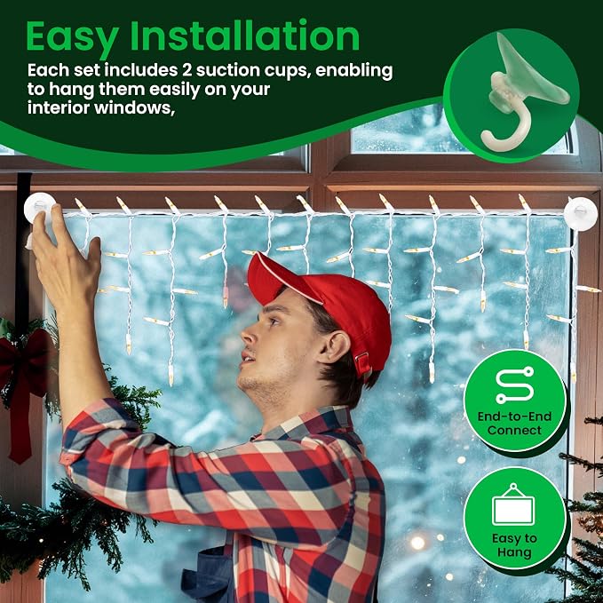 Christmas LED Twinkle Window Icicle Lights - 3 Feet (0.91 m) - 8 of 50 Bulbs Twinkle Random - 50 LED Cool White Bulbs - Indoor Outdoor - Twinkling Icicle Christmas Lights