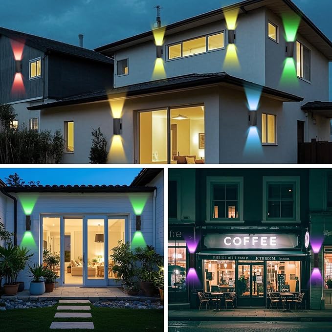 Outdoor Wall Lights 6 Pack, RGBCW Exterior Lighting Sconce,2700K-6500K Dimmable Smart Porch Lights Outdoor for House Patio Garage, Compatible with Alexa/Google Assistant, Bulb Included