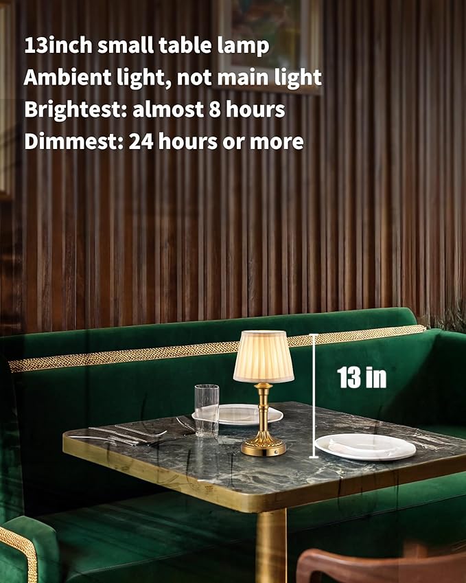 KDG Cordless Portables Table Lamp Set of 2, LED Fabric Shade Small Desk Lamps, 5000mAh Battery Powered Lighting, 2700K Stepless Dimmable Light for Living Room, Dining Room, Bedroom, Bedside (Gold)