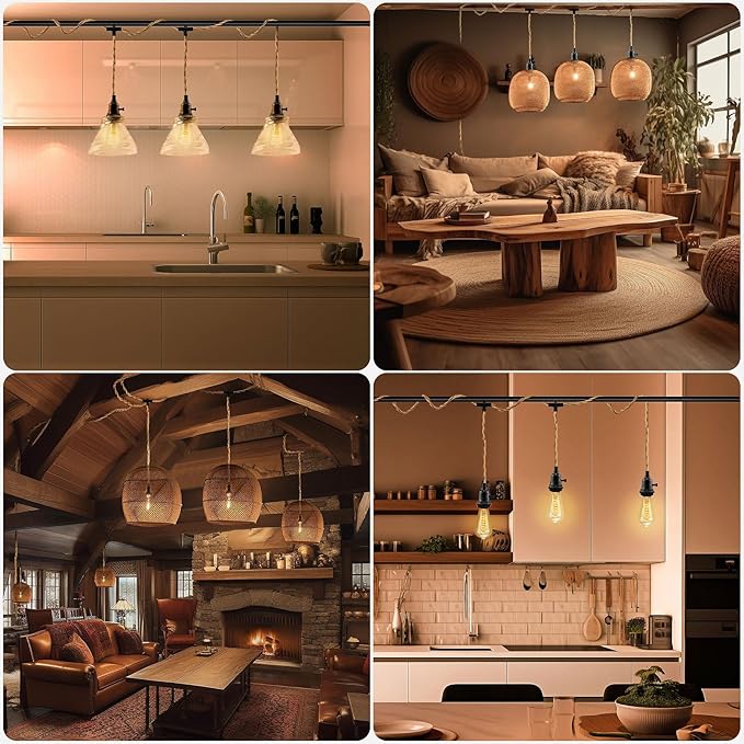LYOOWNG 3 Light Plug in Pendant Light Cord, 25FT Hanging Lights with Plug in Cord, Hemp Rope Hanging Light Kit with 2 Way Switch, Farmhouse Pendant Light Kits DIY HangingLight
