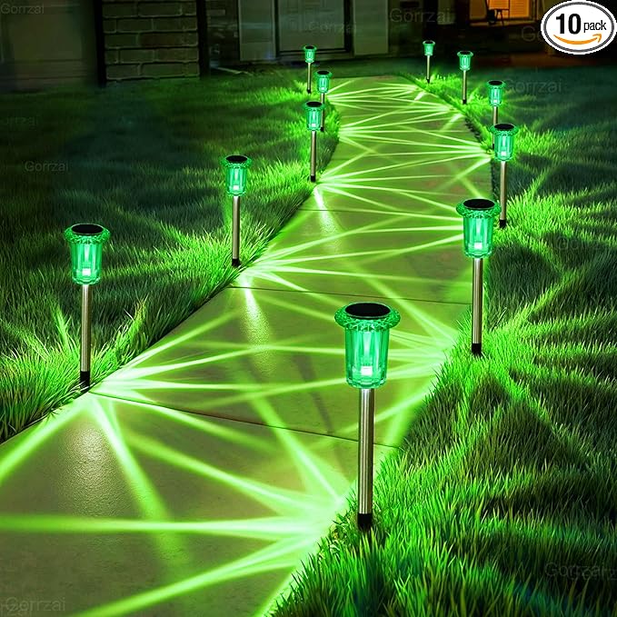 Halloween Solar Lights Outdoor 10 Pack Solar Pathway Lights Green Halloween Decorations Waterproof Yard Lighting for Outside Driveway Garden Walkway Path Landscape Lawn