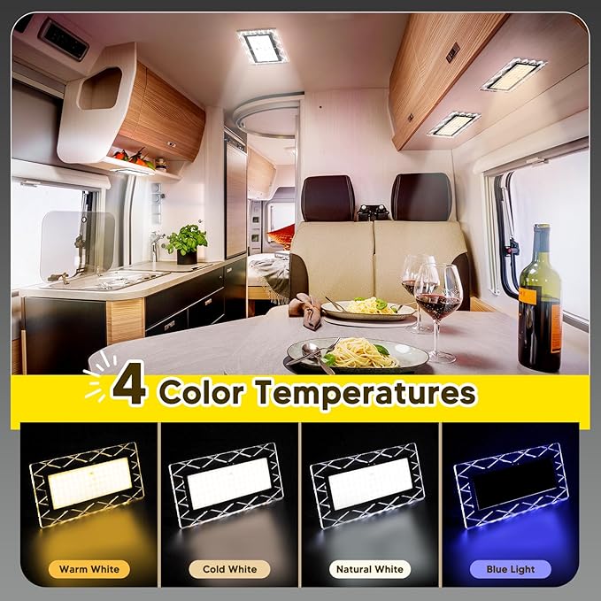 BlueFire 1800LM Bright LED RV Light Interior，DC12-30V Upgraded Brightness RV Ceiling Dome Lights, Dimmable Fixture with 4 Color Temperature for RV Camper Van Motorhome Boat Trailers (Large - 1 Pack)