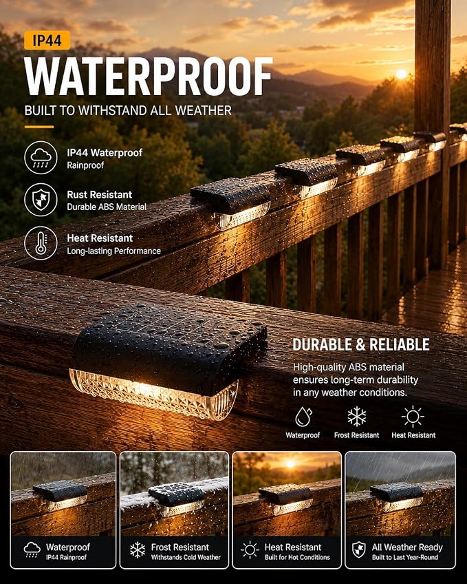 Herzila 16 Pack Solar Deck Lights Outdoor, Solar Step Lights Led Solar Lights for Outdoor Stairs, 3000K Warm White, Auto Dusk-to-Dawn, Weatherproof, Low Profile, for Fence Deck Railing Patio