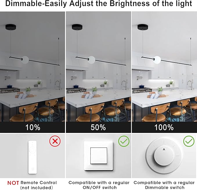 40" LED Linear Pendant Light, Dimmable Led Light Fixture, Linear Dinning Room Light, Kitchen Island Lights for Kitchen Island Dining Room Pool Table and Office Black