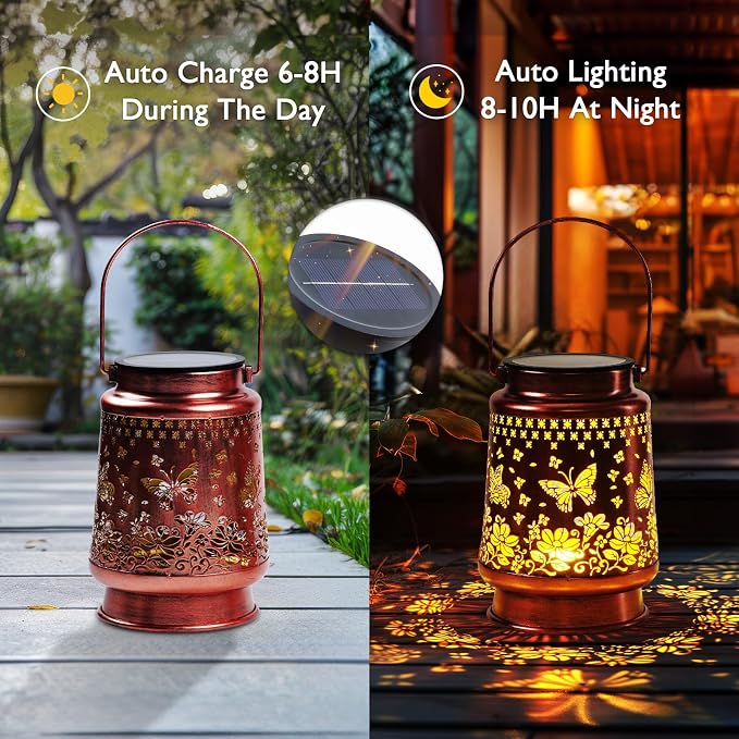 Homemory Solar Lanterns Outdoor Waterproof Butterfly Lights Garden Decor, Birthday Gifts for Women Mom Grandma, LED Hanging Solar Lights for Yard, Patio, Backyard, Porch, Lawn
