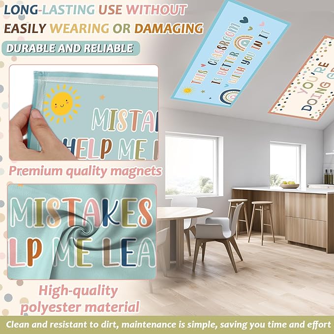 8 Pcs Fluorescent Light Covers for Classroom Ceiling Light 4 x 2 Feet Decorative Magnetic Lights Cover Filters Easy Install for School Office Home Hospitals Drop Ceiling Supplies (Boho Motivational)