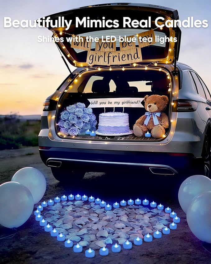 Amagic 12 Pack Light Blue Flameless LED Tea Lights Candles Battery Operated, Electric Fake Tealight Candles for Easter, Wedding, Table Centerpiece, Party, Anniversary, Proposal, Christmas, Birthday