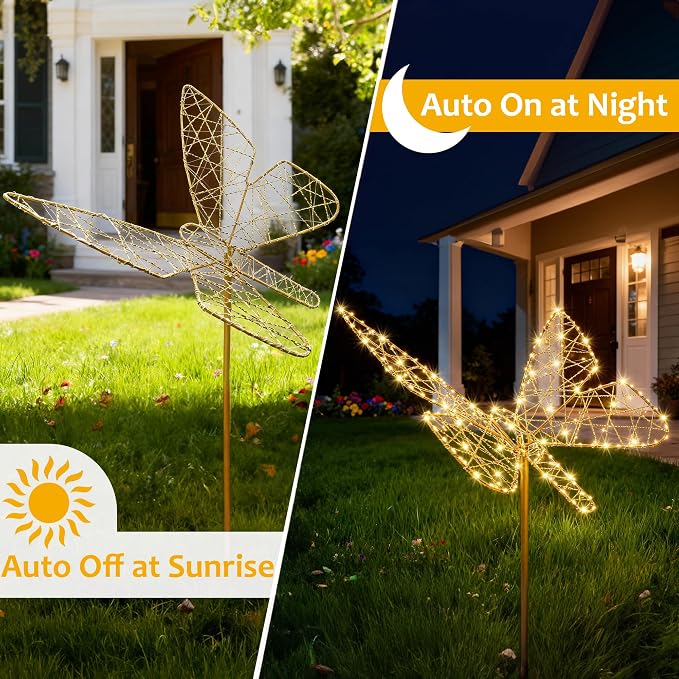 Flacchi Solar Garden Lights Outdoo Waterproofr - Butterfly Decor with 240LED, Solar Powered Iron Easy to Install for Pathway Garden Decorations Patio Decor Yard Decoration