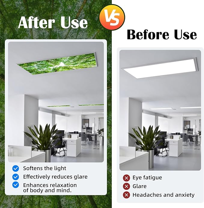 ANGSYLTH 8 Pcs Fluorescent Light Covers - 4 x 2 Feet Covers for Ceiling Lights, 8 x 10 Magnetic Light Filters for Classroom, Office, Hospitals