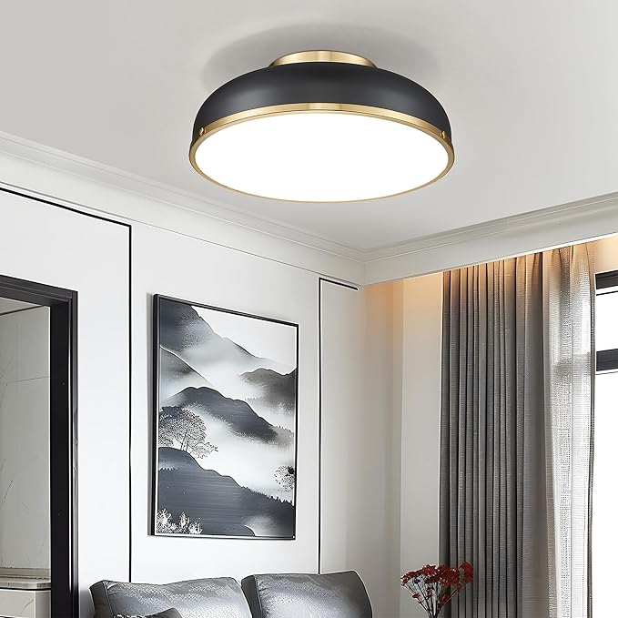 kudos Ceiling Light, 16-inch LED Flush Mount Ceiling Light, Black and Gold Finish, 30W/1900lm Light Fixtures Ceiling Mount for Bedroom,Hallway, 3000K/3700K/4500K/5100K/6000K Adjustbale, KDCL15-BK-L