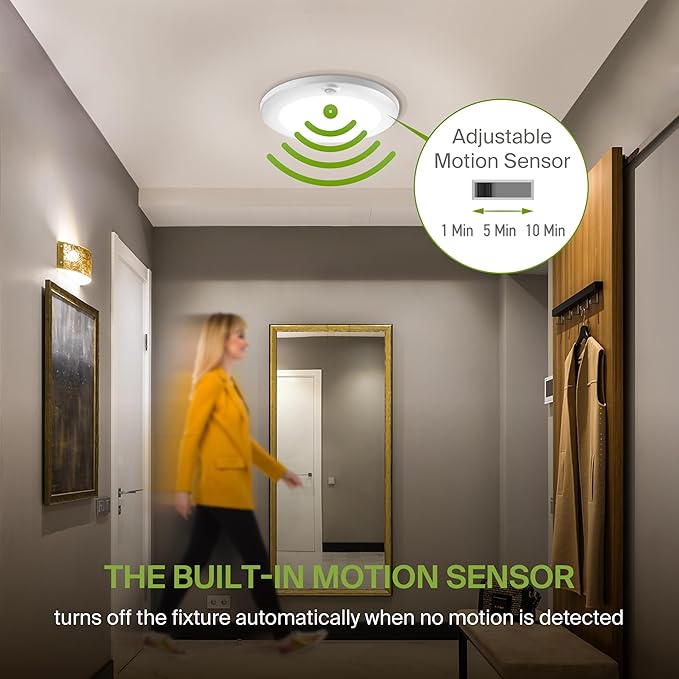 ASD 6 Pack Motion Sensor LED Disk Lights 6 Inch, 15W 5CCT 2700-5000K 1149LM CRI90+, Indoor Ceiling Flush Mount Light Fixture, Low Profile Lighting for Closet, Hallway, Pantry, Porch, Garage, White, UL