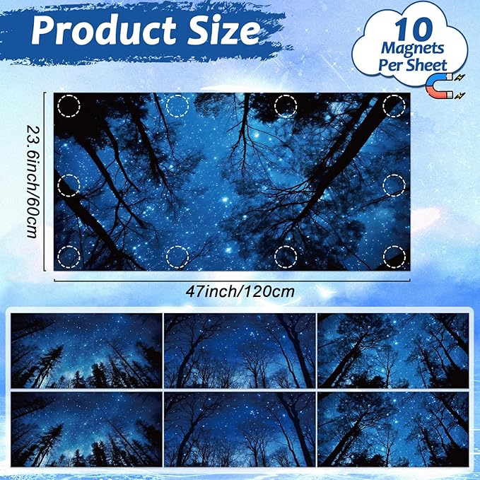 6 Pcs Night Sky Fluorescent Light Covers for Classroom Black Trees Theme Ceiling Lights 4 x 2 Feet Magnetic Light Cover Filter Easy Install for Office Hospitals Home Supplies(Black Trees Sky)